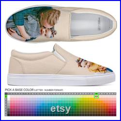 Custom Photo Shoes, Personalized Canvas Sneakers, Adult Unisex Slip On Shoes, White Fabric Shoes with Photo, Unique Gift Idea, OOAK