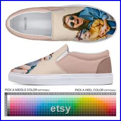 Custom Photo Shoes, Personalized Canvas Sneakers, Adult Unisex Slip On Shoes, White Fabric Shoes with Photo, Unique Gift Idea, OOAK