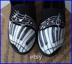 Custom Piano shoes, Music Notes slip on shoes, hand painted Piano shoes, music lover gift, pianist gift, musician gift