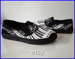 Custom Piano shoes, Music Notes slip on shoes, hand painted Piano shoes, music lover gift, pianist gift, musician gift