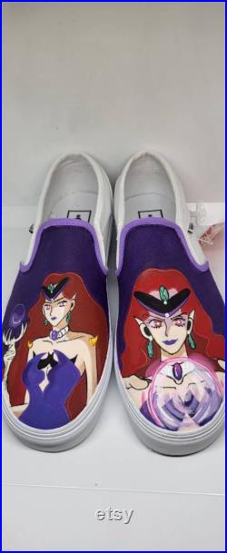 Custom Queen Beryl Painted Slip On Vans, Adult Unisex Mens Womens Skate Shoe, Purple