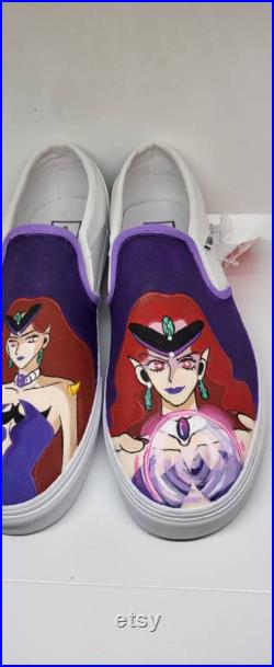 Custom Queen Beryl Painted Slip On Vans, Adult Unisex Mens Womens Skate Shoe, Purple