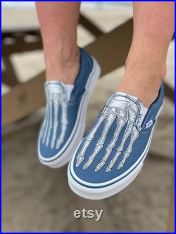 Custom Skeleton Feet X-Ray Navy Slip On Vans Shoes for Men and Women