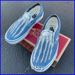 Custom Skeleton Feet X-Ray Navy Slip On Vans Shoes for Men and Women