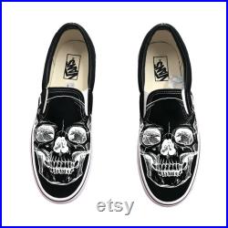 Custom Slip On Vans Skeleton Skull Head