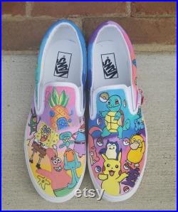 Custom Slip-On Vans Spongebob and Pokemon