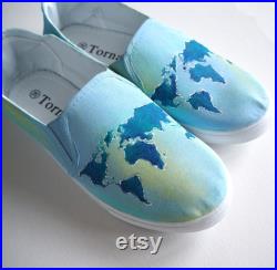 Custom Travel Shoes, World map Shoes, Travel lover gift, Sailor gift