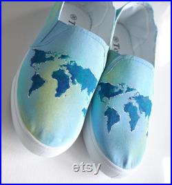 Custom Travel Shoes, World map Shoes, Travel lover gift, Sailor gift