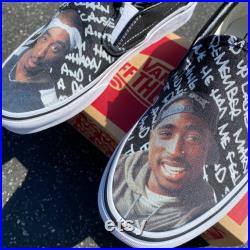 Custom Tupac Vans Slip On Shoes