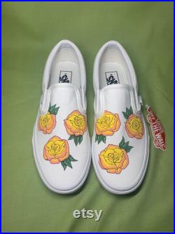 Custom Vans, Custom Flower Vans, Yellow Rose Vans