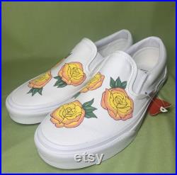 Custom Vans, Custom Flower Vans, Yellow Rose Vans