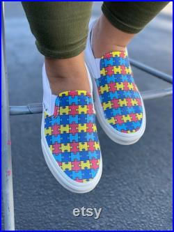 Custom Vans Shoes Puzzle Pieces Autism Awareness Slip On Shoes for Women and Men