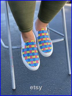 Custom Vans Shoes Puzzle Pieces Autism Awareness Slip On Shoes for Women and Men