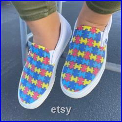 Custom Vans Shoes Puzzle Pieces Autism Awareness Slip On Shoes for Women and Men