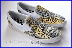 Custom Vans shoes, Painted Tribal Vans, Custom Aztec Shoes, Painted Sneakers, Gift for Him, for Her, Hand Painted Shoes