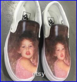 Custom White Slip On Vans Personalize With Any Image Pets, Kids, Bands, Shows.