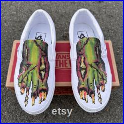 Custom White Slip On Vans Zombie Feet Vans