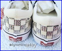 Custom bling checkered slip-on vans sneakers