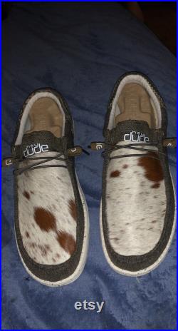 Custom cow hide dude shoes