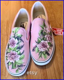 Custom floral shoes, custom rose vans, handpainted shoes, custom vans, gift for her