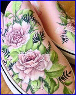 Custom floral shoes, custom rose vans, handpainted shoes, custom vans, gift for her