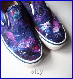 Custom galaxy slip ons, purple galaxy shoes, celestial shoes READY TO SEND, Size 5.5 us shoes, purple sneakers, galaxy gift ready, asap gift