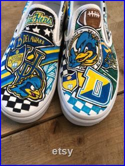 Custom, hand painted,University of Delaware Blue Hens Vans sneakers