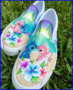 Custom hand painted stitch vans, handpainted shoes, custom shoes, Disney fanart, Disney wedding shoes, stitch wedding