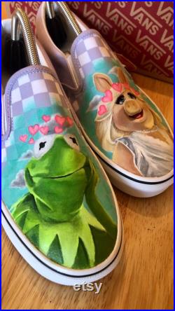 Custom handpainted muppets vans, Kermit the frog shoes, mrs piggy shoes, the muppets fanart