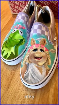 Custom handpainted muppets vans, Kermit the frog shoes, mrs piggy shoes, the muppets fanart