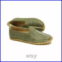 Dark Green, Barefoot Slip on Shoes,Mediterranean,Turkish,Yemeni,Organic,Hand Made,Genuine Leather Shoes.Flat shoes