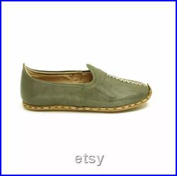 Dark Green, Barefoot Slip on Shoes,Mediterranean,Turkish,Yemeni,Organic,Hand Made,Genuine Leather Shoes.Flat shoes