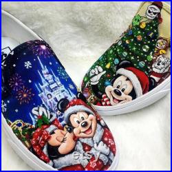 Disney Magical Christmas shoes hand painted Disney shoes Disney Christmas shoes custom Disney shoes Mickey Mouse shoes Disney castle shoes