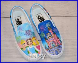 Disney Princess Shoes, Disney Castle Shoes, Painted Disney Shoes, Custom Shoes, Disney Castle, Disney Princess, Custom Painted Vans