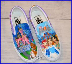Disney Princess Shoes, Disney Castle Shoes, Painted Disney Shoes, Custom Shoes, Disney Castle, Disney Princess, Custom Painted Vans