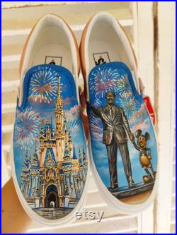 Disney shoes,Disney bride ,Disney wedding, handpainted shoes ,cinderella castle, partners statue Disney Park style