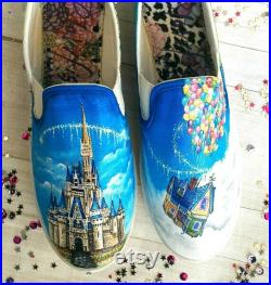 Disney shoes,Disney wedding ,Disney bride,Disney parks style,custom Disney shoes,up house,Cinderella castle,hand painted Disney shoes