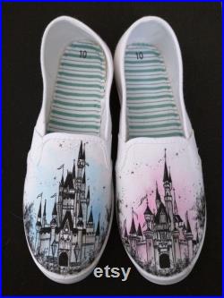 Disneyland castle and Cinderella castle wedding bridal custom hand painted shoes