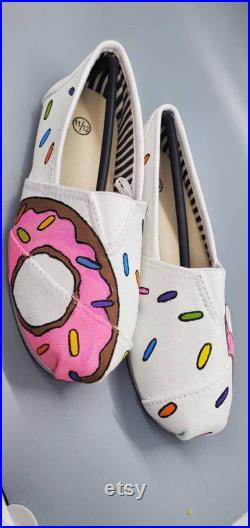 Doughnut Sprinkle Custom Hand Painted Shoes Vans, Bobs, or Converse Mens Womens Kids