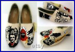Edgar Allan Poe Women's Custom Hand Painted Shoes, Wedding Shoes, The Raven wearable art painted shoes skull black cat