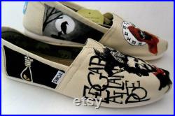 Edgar Allan Poe Women's Custom Hand Painted Shoes, Wedding Shoes, The Raven wearable art painted shoes skull black cat