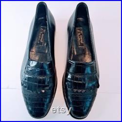 Ennesi Gold 2086 Italy Men 9.5M Black Leather Loafer Fringe Cap Toe Croc Details