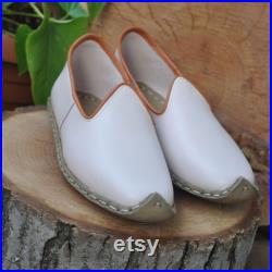 Flat Wh te Color Leather Handmade Slip On, Turkish Shoes Women, Handmade Flat Shoe, Gift for her, Mothers Day Gift, Leofers