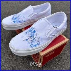 Flower Shoes Light Tiffany Baby Blue Rose Floral Aquamarine Butterfly Custom Slip On Vans