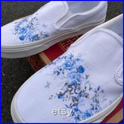 Flower Shoes Light Tiffany Baby Blue Rose Floral Aquamarine Butterfly Custom Slip On Vans