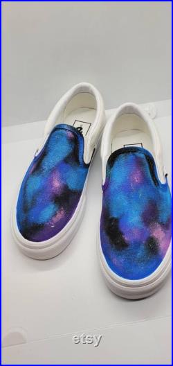 Galaxy Custom Vans Slip On Skate Shoe Handpainted Space Theme Shoes Adult Kids Womens Mens Toddler