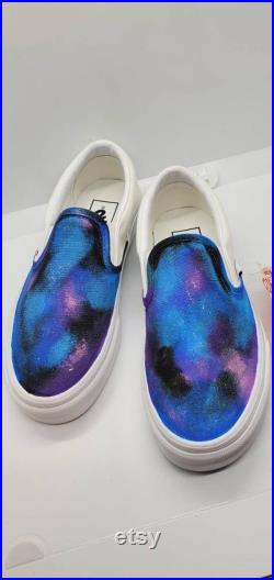 Galaxy Custom Vans Slip On Skate Shoe Handpainted Space Theme Shoes Adult Kids Womens Mens Toddler
