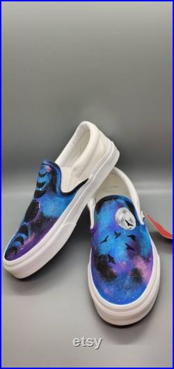 Galaxy Moon Phases Painted Vans Custom Design Shoes Mens Womens Kids Slip On