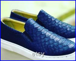 Genuine Snakeskin Slip On Sneakers Casual Shoes Fashion Comfortable Walking Flats