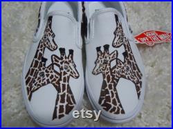 Giraffee monochromatic hand painted slip on vans shoes with animal print around, custom made for animal lover